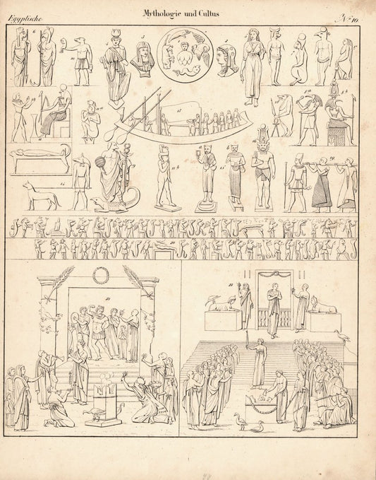 Ägyptische Mythologie und Cultus, Völkerkunde Nr. 10. Lithografiertes Blatt von 1830.