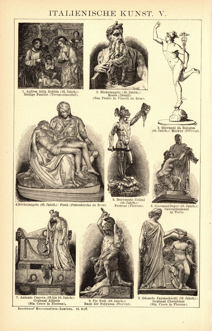 Italienische Kunst IV-V. Buchillustration (Stich) von 1897