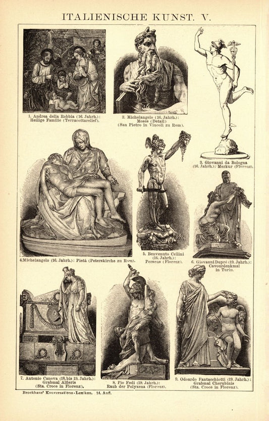 Italienische Kunst IV-V. Buchillustration (Stich) von 1897