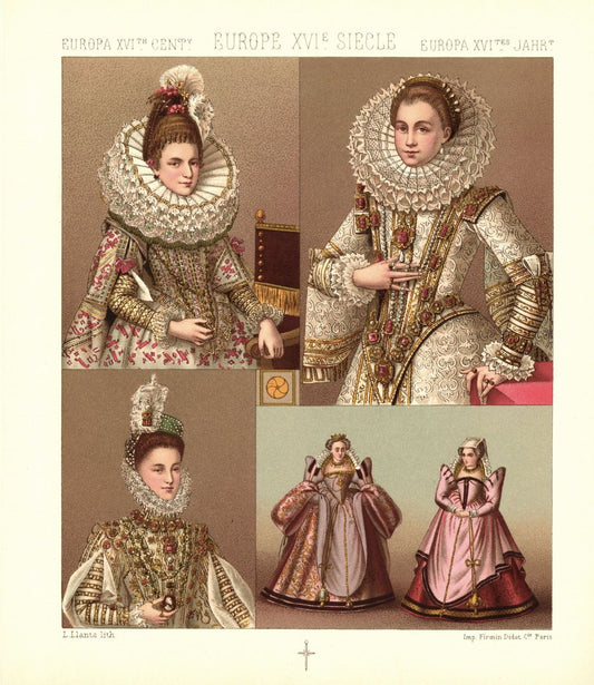 Europa. Historische Figuren. 16.-17. Jhd. Lithografie von 1888. (T276)