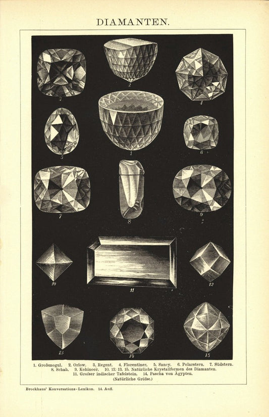 Diamanten. Buchillustration (Stich) von 1897