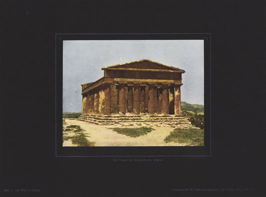 Der Tempel der Konkordia bei Girgenti, Agrigent, Italien, Farbenphotographie von 1910.