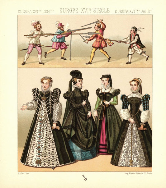 Frankreich. Historische Gestalten, Handwerker, Hauptmann, 16. Jhd. Lithografie von 1888. (T266)
