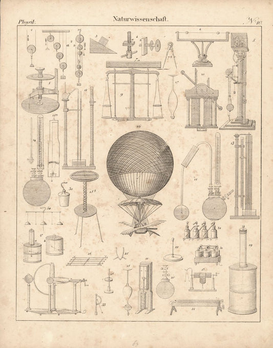 Physik, Naturwissenschaft Nr. 10. Lithografiertes Blatt von 1830.