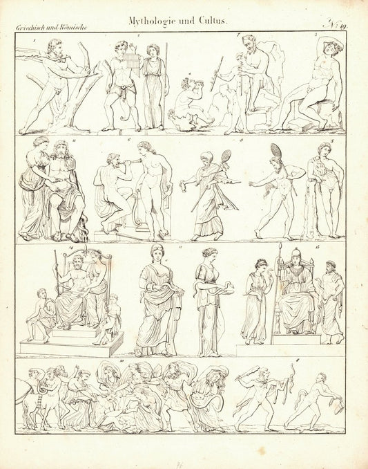 Mythologie und Cultus Nr. 19. Griechisch und Römisch. Lithografiertes Blatt von 1830.
