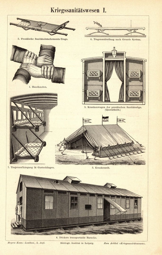 Kriegssanitätswesen . Buchillustration (Stich) von 1896