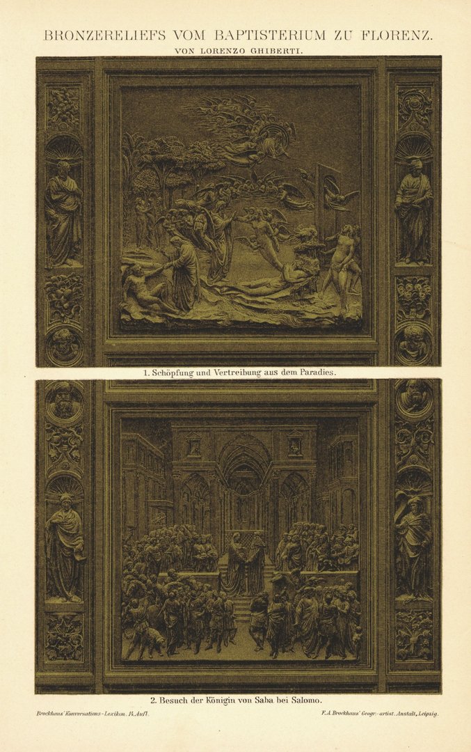 Bronzereliefs vom Baptisterium zu Florenz. Lithographie von 1894