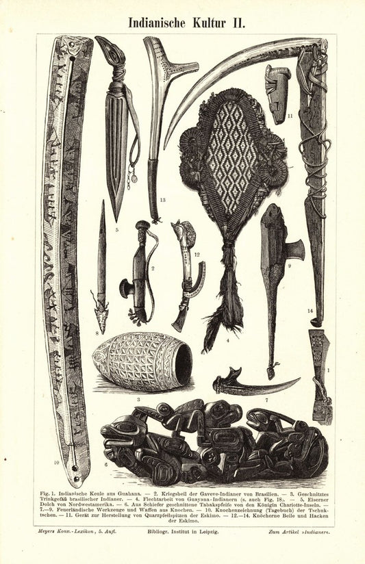Indianische Kultur. Buchillustration (Stich) von 1896