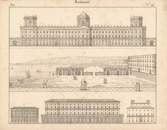 Neue Baukunst. Nr. 14. Lithografiertes Blatt von 1830.