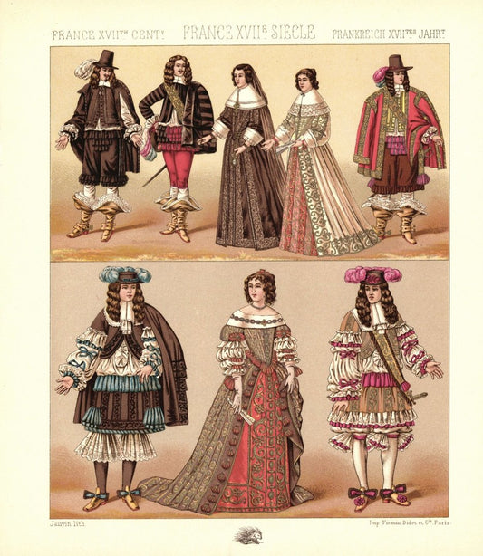 Frankreich. 1646-1670. Kleidung des Adels, Edelmänner, Page. Lithografie von 1888. (T340)