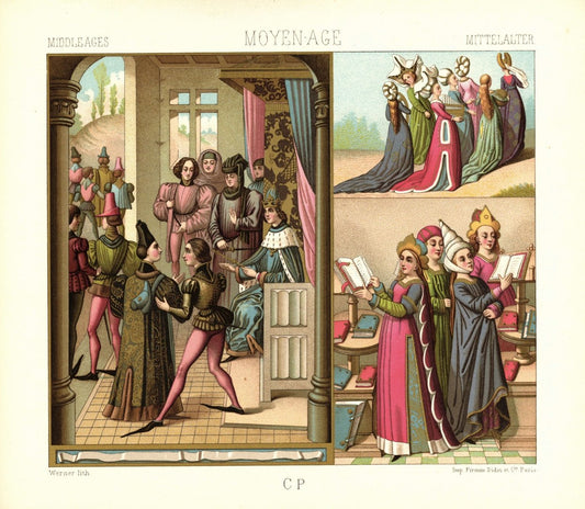 Mittelalter. Adelige und Könige. Lithografie von 1888. (T214)