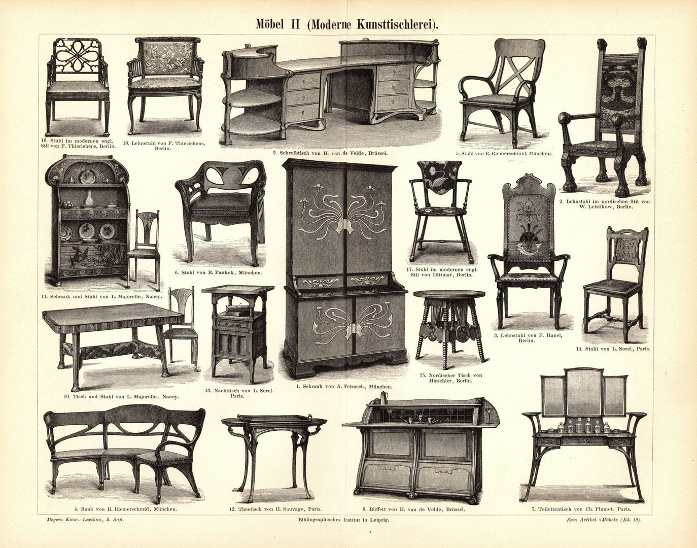 Möbel II. Moderne Kunsttischlerei. Buchillustration (Stich) von 1898