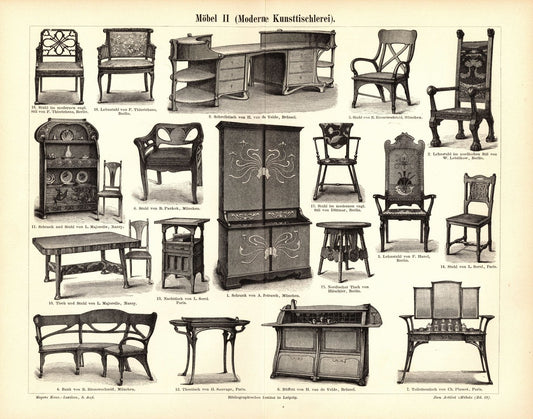 Möbel II. Moderne Kunsttischlerei. Buchillustration (Stich) von 1898