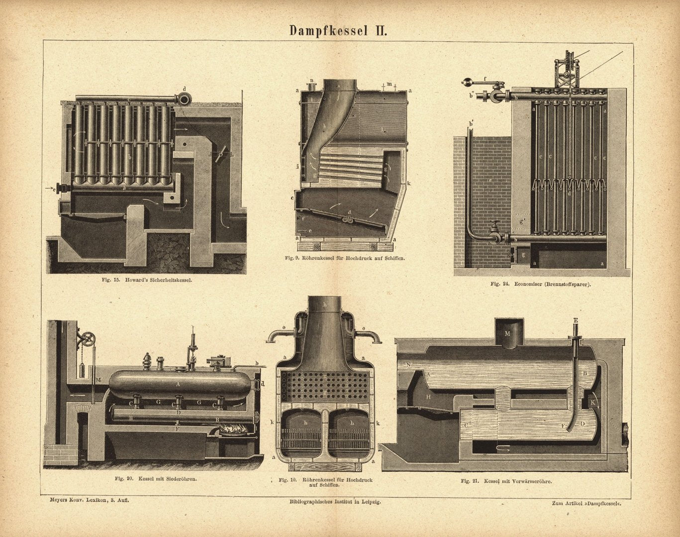 Dampfkessel II. Buchillustration (Stich) von 1874