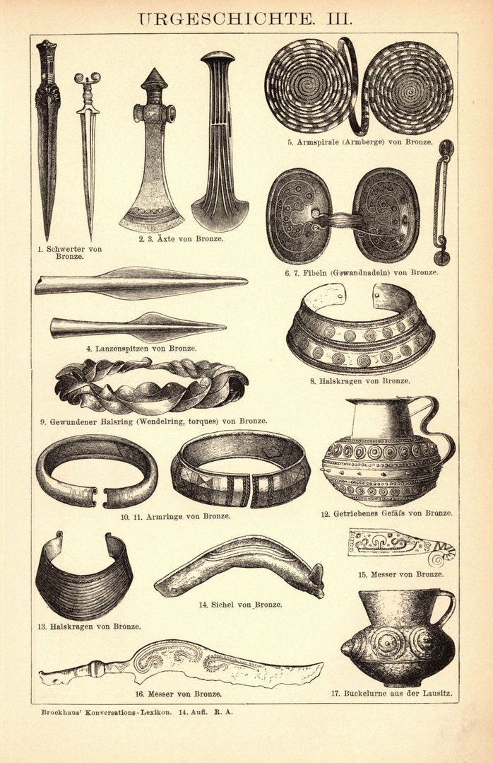 Urgeschichte III-IV. Buchillustration (Stich) von 1897