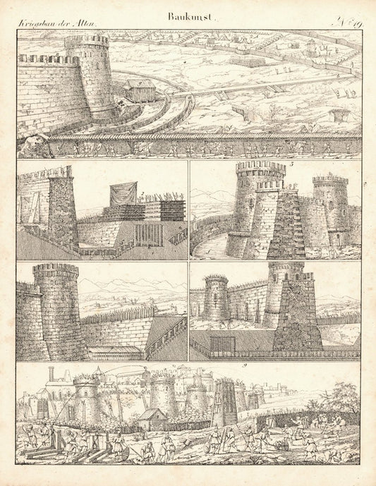 Kriegsbau der alten Baukunst, Nr. 19. Lithografiertes Blatt von 1830.