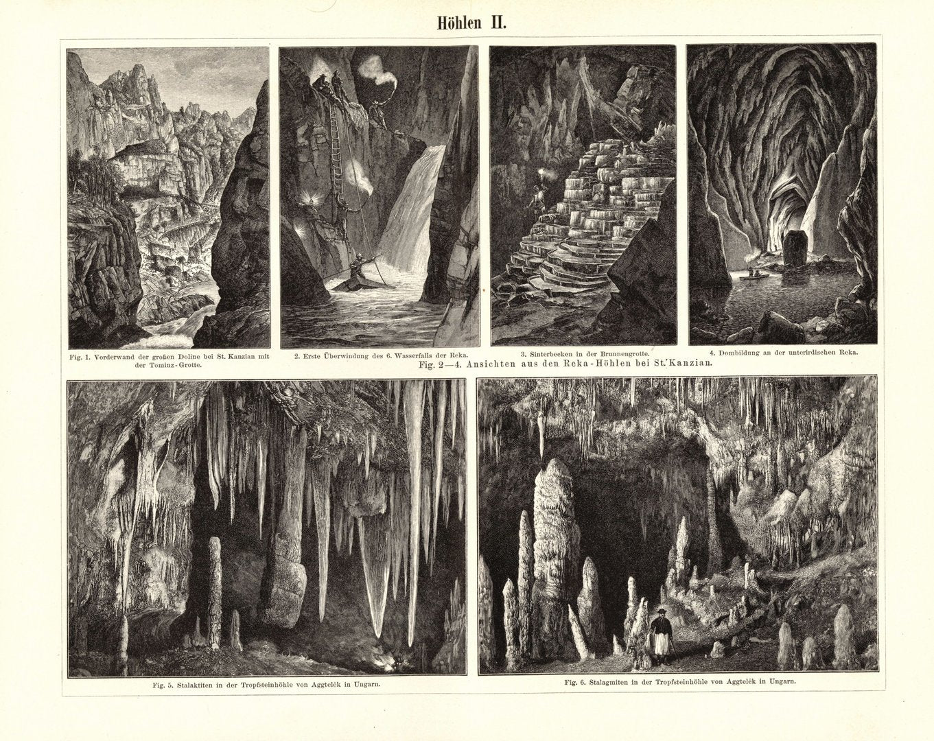 Höhlen. Buchillustration (Stich) von 1898