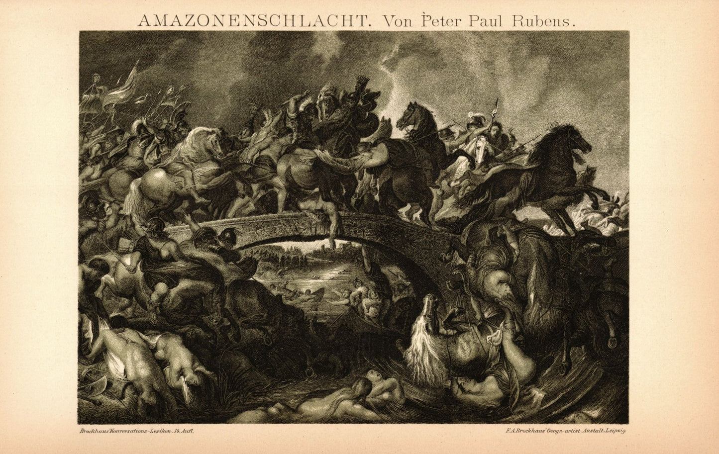 Amazonenschacht, Peter Paul Rubens. Buchillustration (Stich) von 1897