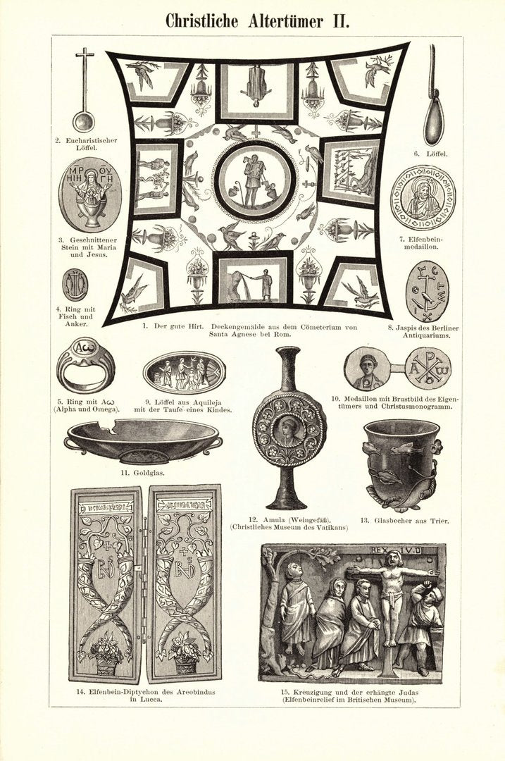 Christliche Altertümer. Buchillustration (Stich) von 1895