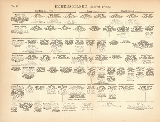 Hohenzollern Stammliste (Fränkische Linie). Buchillustration von 1897