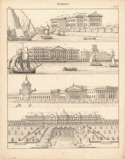Neue Baukunst. Nr. 7. Lithografiertes Blatt von 1830.