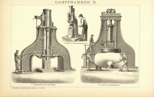 Dampfhammer. Buchillustration (Stich) von 1897