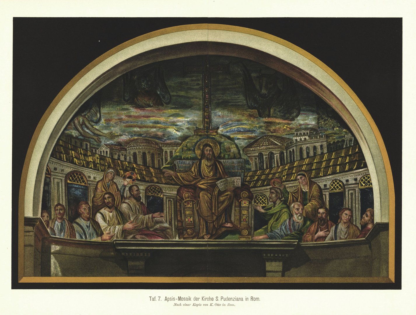 Aspis-Mosaik der Kirche S. Pudenzia in Rom. Lithografie von 1905