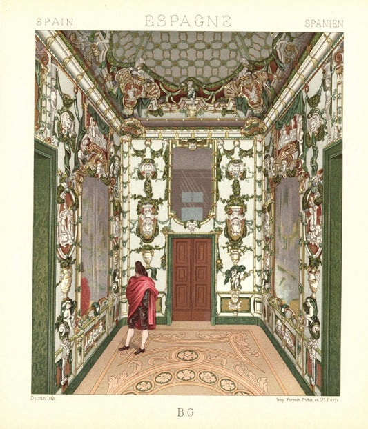 Spanien Königspalast Madrid. Porzellansalon.  Lithografie von 1888. (T479)