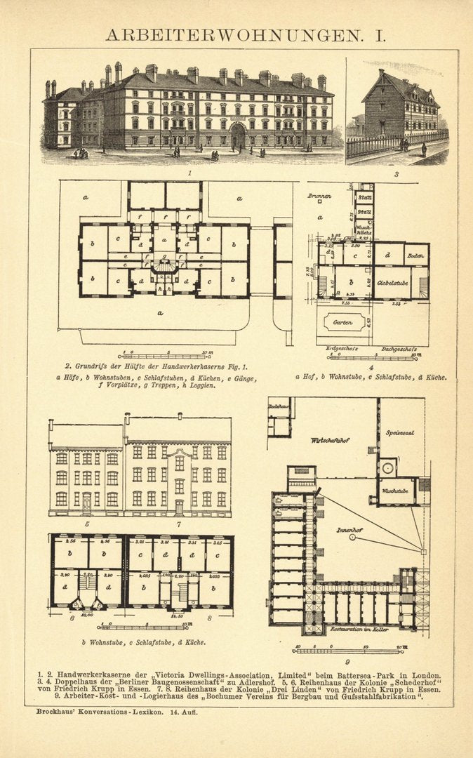 Arbeiterwohnungen. Buchillustration (Stich) von 1897