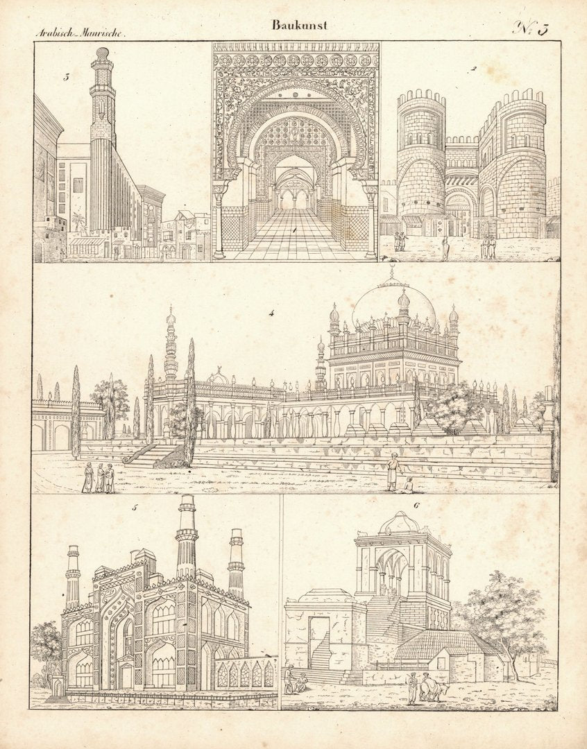 Arabisch, Maurische Baukunst Nr. 3. Lithografiertes Blatt von 1830.