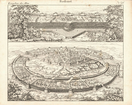 Kriegsbau der alten Baukunst, Nr. 18. Lithografiertes Blatt von 1830.