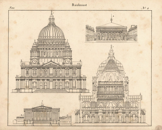 Neue Baukunst. Nr. 2. Lithografiertes Blatt von 1830.
