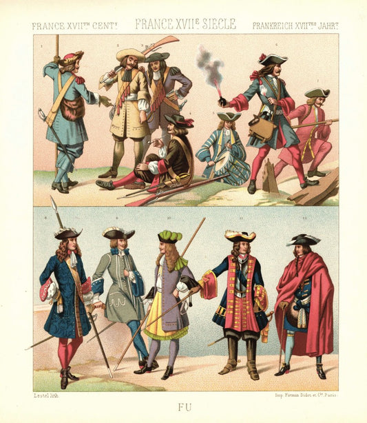 Frankreich. 1660-1690. Infanterie, Veteranenkorps u.a.   Lithografie von 1888. (T343)