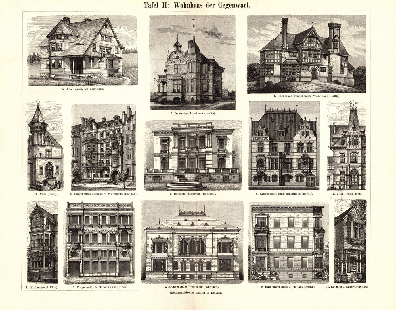 Wohnhaus der Gegenwart. Buchillustration (Stich) von 1897