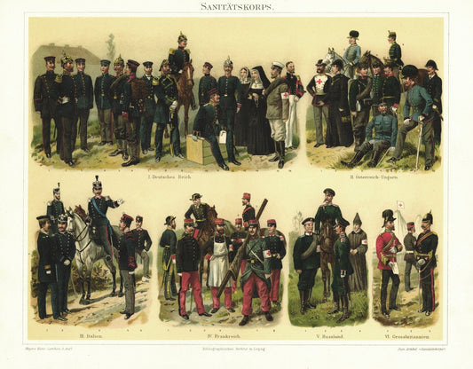 Sanitätskorps, Uniformen. Lithografie von 1897