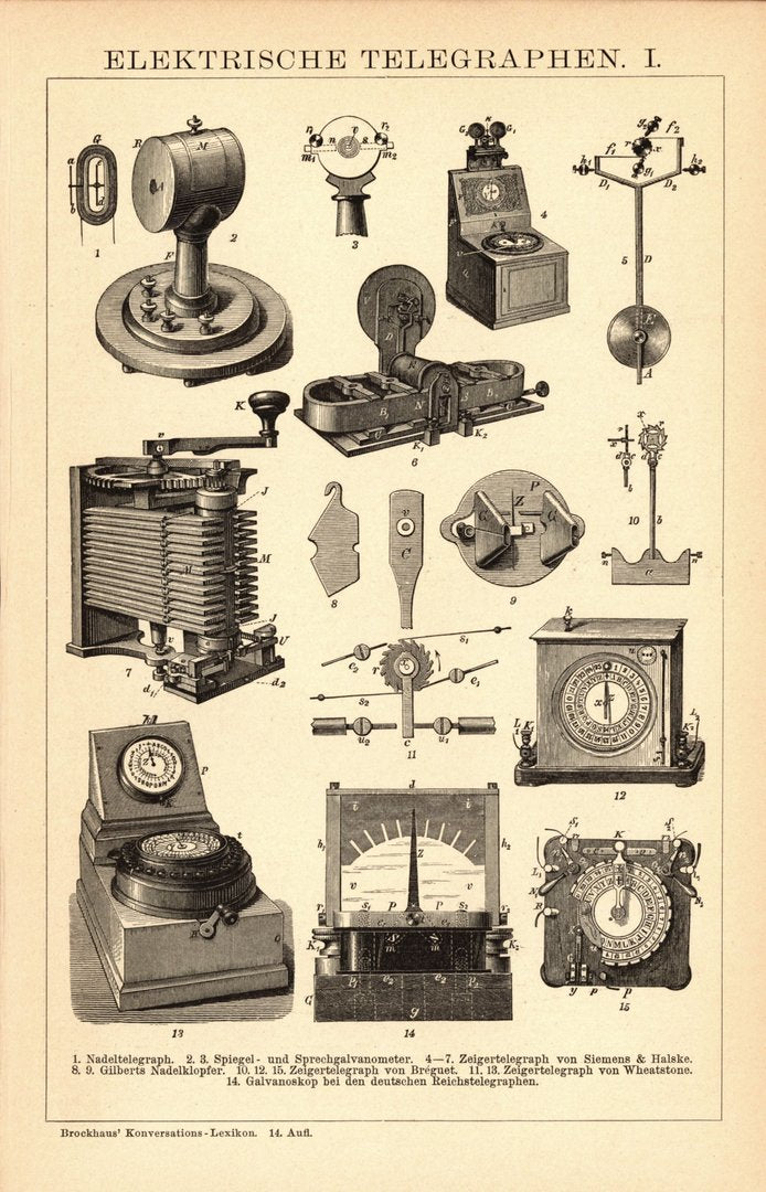 Elektrische Telegraphen I-II. Buchillustration (Stich) von 1897