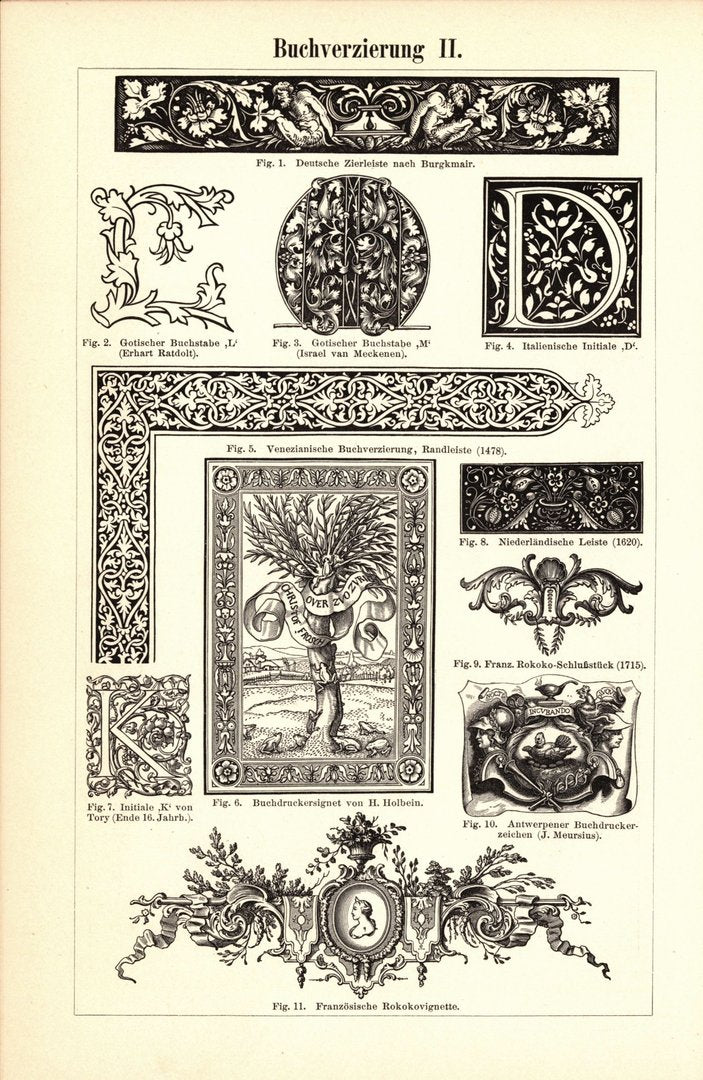Buchverzierung. Buchillustration (Stich) von 1893