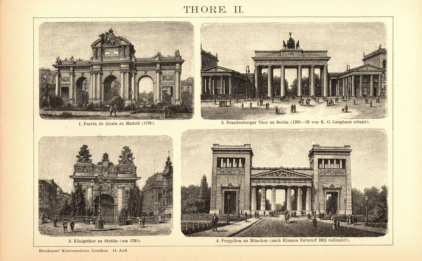 Tore, Brandenburger Tor u.a.  Buchillustration (Stich) von 1897