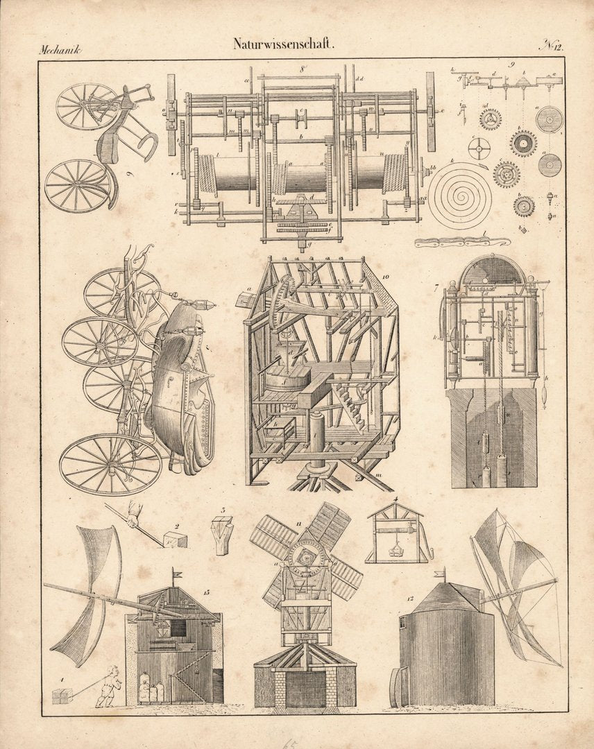 Mechanik, Naturwissenschaft Nr. 12. Lithografiertes Blatt von 1830.