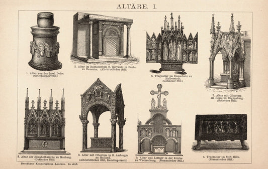 Altäre. Buchillustration (Stich) von 1897