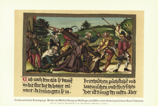 Christus auf seinem Kreuzgang.  Lithografie von 1902