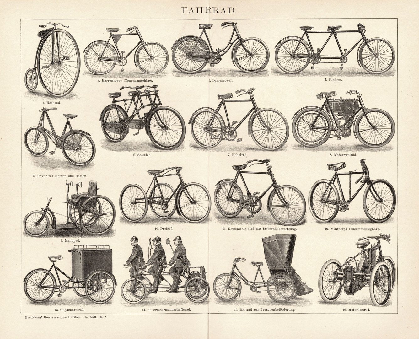 Fahrrad. Buchillustration (Stich) von 1904