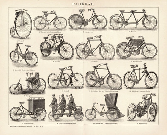 Fahrrad. Buchillustration (Stich) von 1904