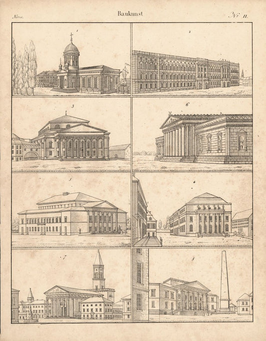 Neue Baukunst. Nr. 11. Lithografiertes Blatt von 1830.