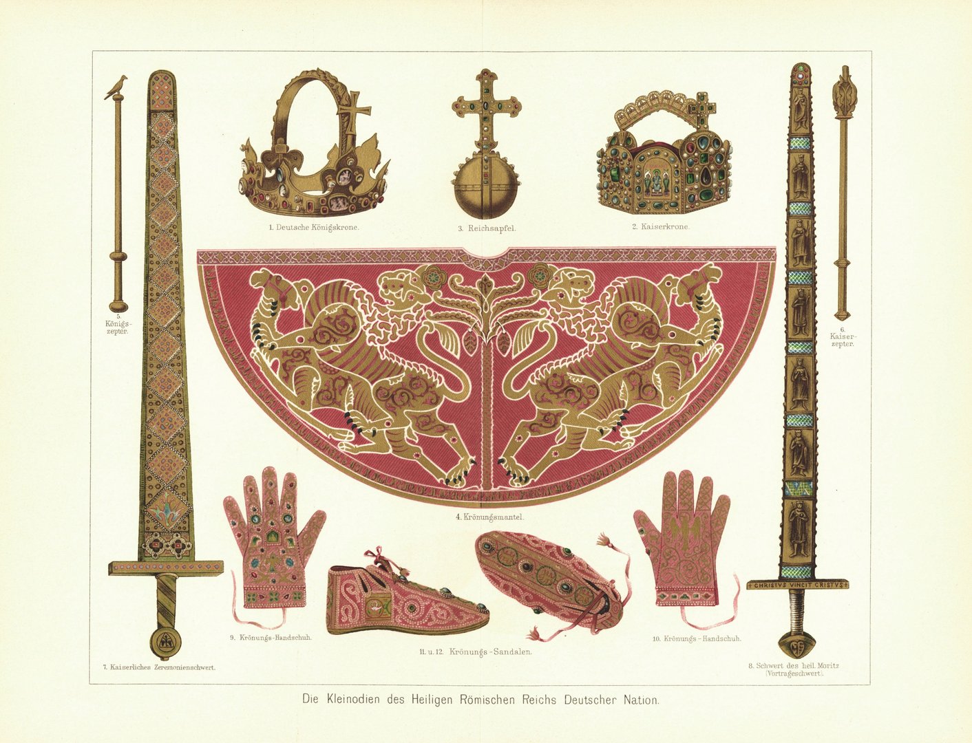 Kleinodien des Heiligen Römischen Reichs Deutscher Nation. Lithografie von 1902
