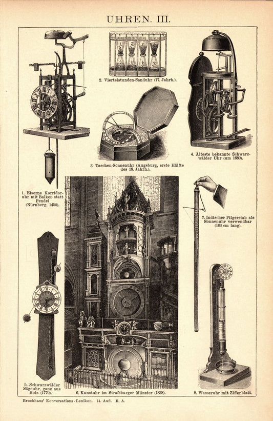 Uhren III, Uhr im Straßburger Münster u.a. Buchillustration (Stich) von 1897