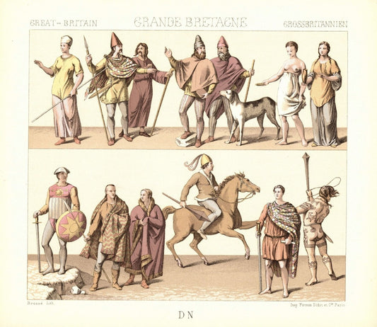 Großbritannien.Bewohner aus der Zeit der römischen Besatzung. Lithografie von 1888. (T59)