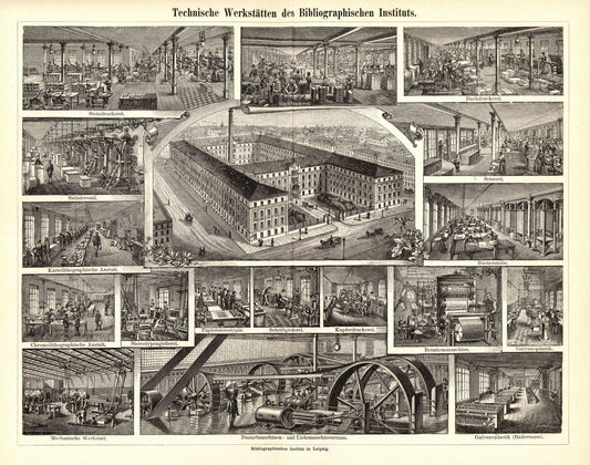 Technische Werkstätten des Bibliographischen Instituts. Buchillustration (Stich) von 1897
