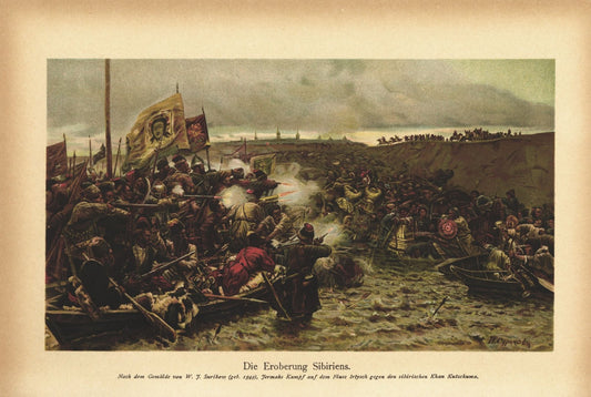 Die Eroberung Sibiriens. Lithografie von 1920