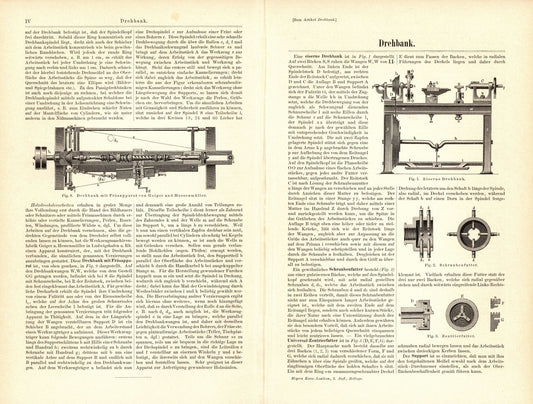 Drehbank. Buchillustration (Stich) von 1895